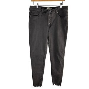 Madewell 9" Mid Rise SKINNY Exposed Button Fly Jeans Raw Hem Size 32 Stretch